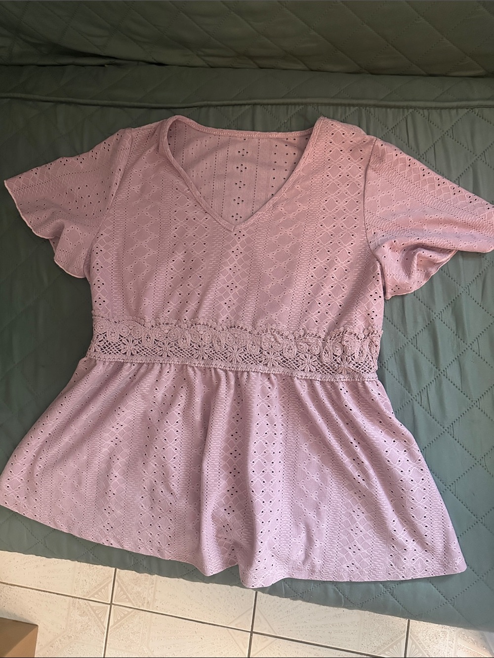 Women's Lace-Trim Pink Eyelet Peplum Top